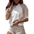 Women's Solid Color Casual Style Lace Stitching Loose Short Sleeve - Shop NCLC