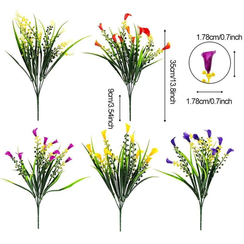5 Bundles Artificial Calla Lilly Realistic UV Resistant Fake Flowers Artificial Plastic Long Stem Plants For Indoor Planter Home Porch Yard Spring Summer Cemetery Decor - Shop NCLC