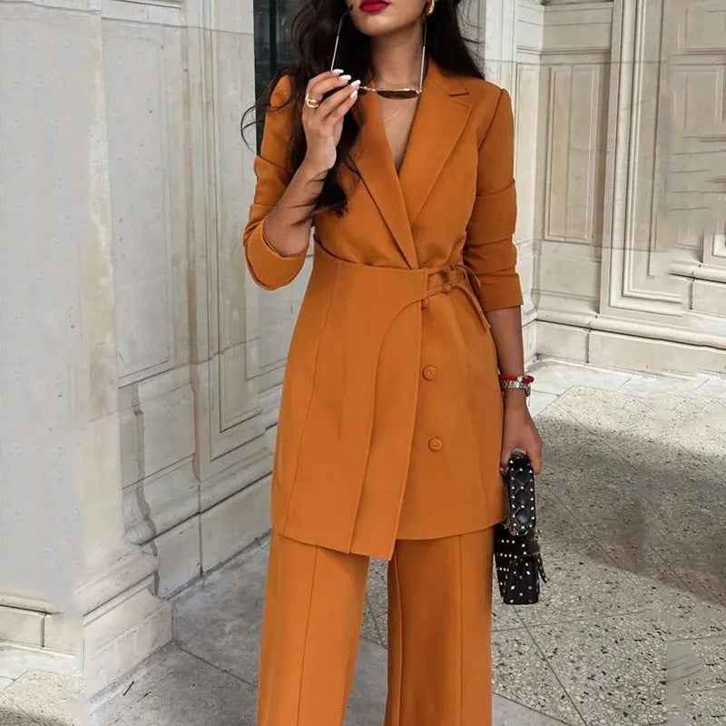 Women's Fashion Belted Pants Suit