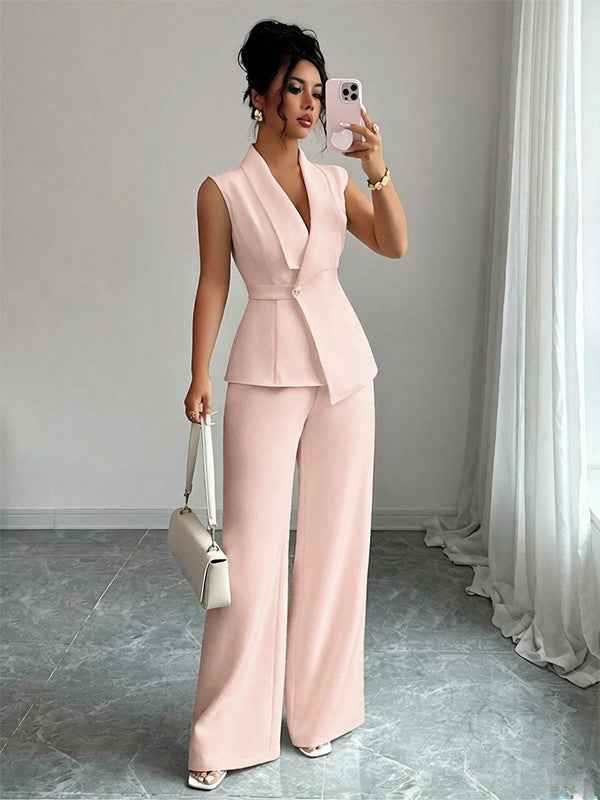 Sleeveless Blazer And Straight-leg Pants Women's Two-piece Set