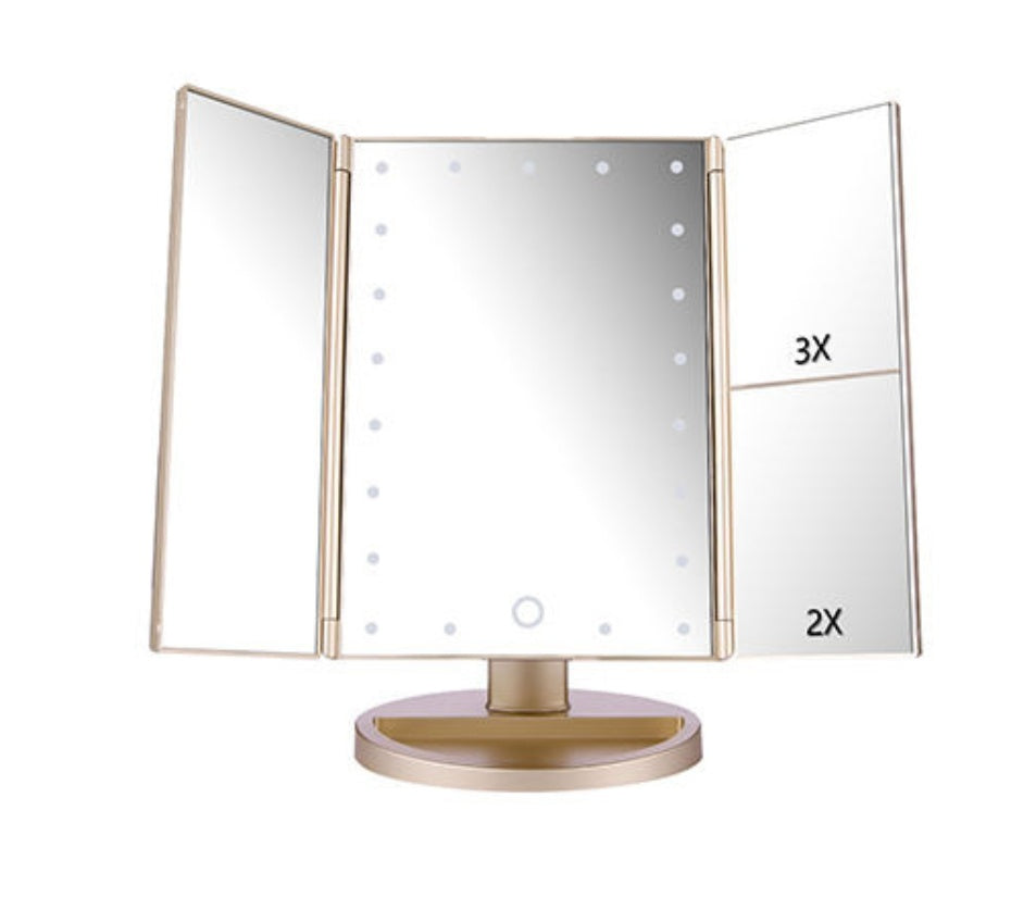 24 LED Magnifying Lighted Cosmetic Makeup Mirror Tabletop Tri-fold Touch Screen Mirror Touch Screen - Shop NCLC
