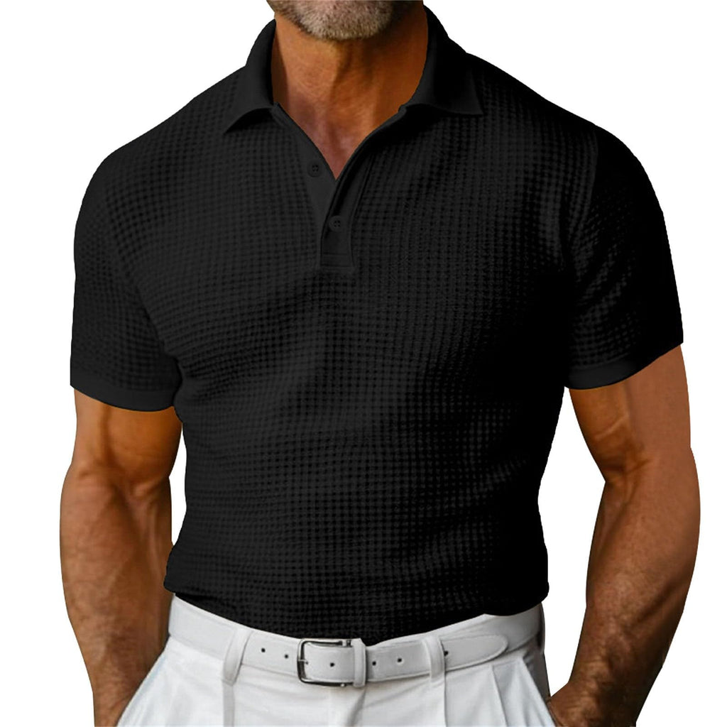 Waffle Short Sleeve Polo Shirt Men's Fashion Summer Lapel Tops - Shop NCLC