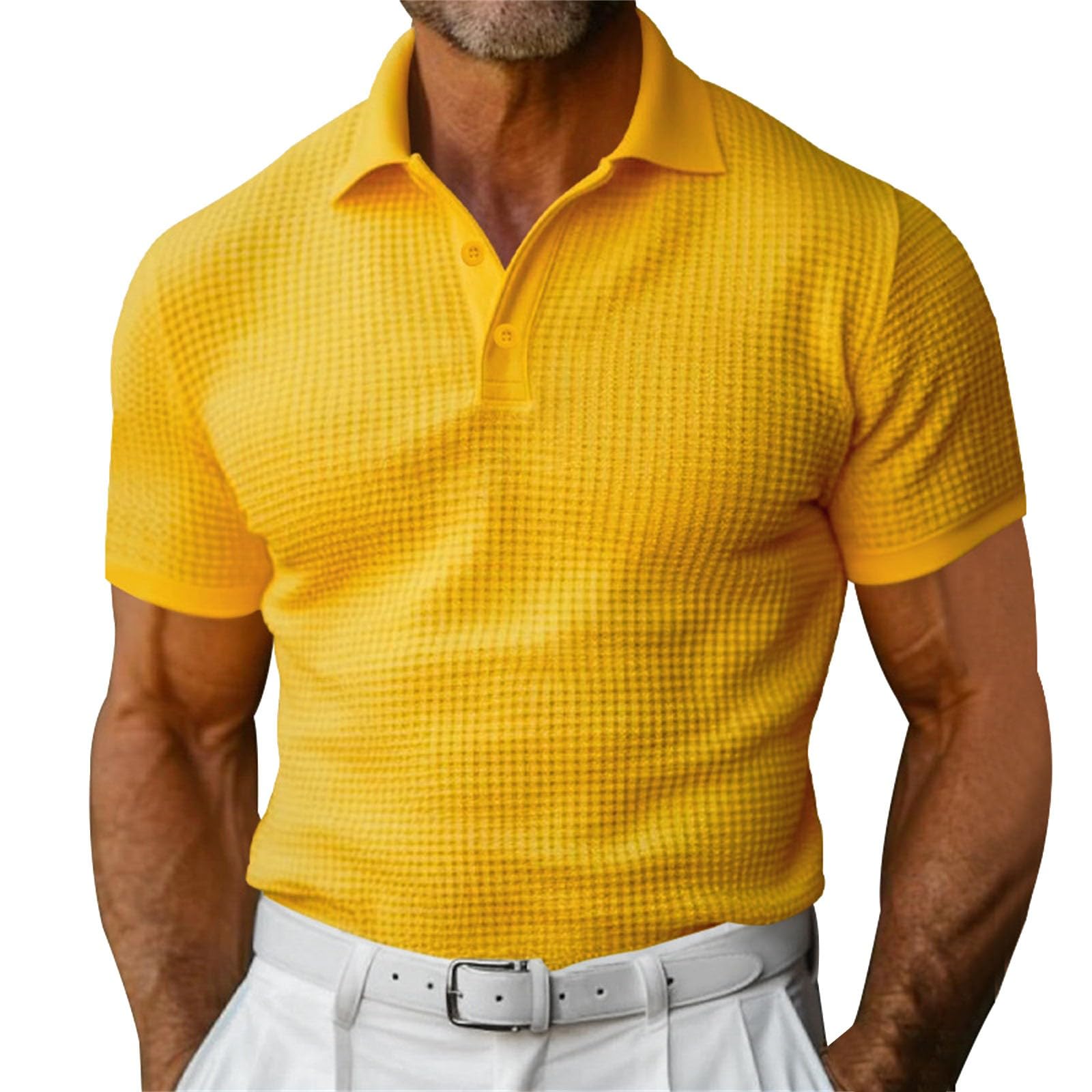 Waffle Short Sleeve Polo Shirt Men's Fashion Summer Lapel Tops - Shop NCLC