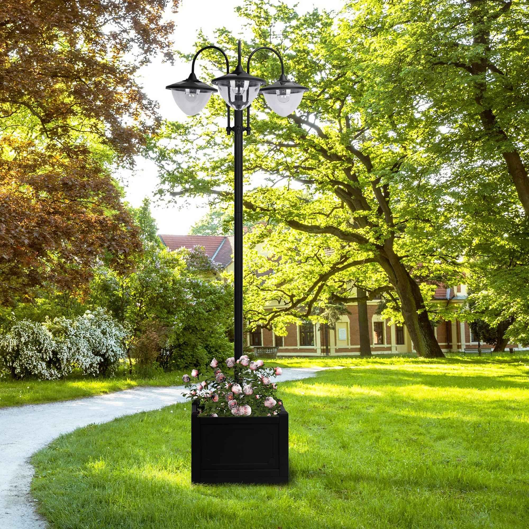 74.5" 3-head Solar Lamp Post Street Light with Planter, Solar Pole Lights Outdoor Waterproof LED Lighting for Backyard Pathway Patio Lawn Driveway Decor, Black