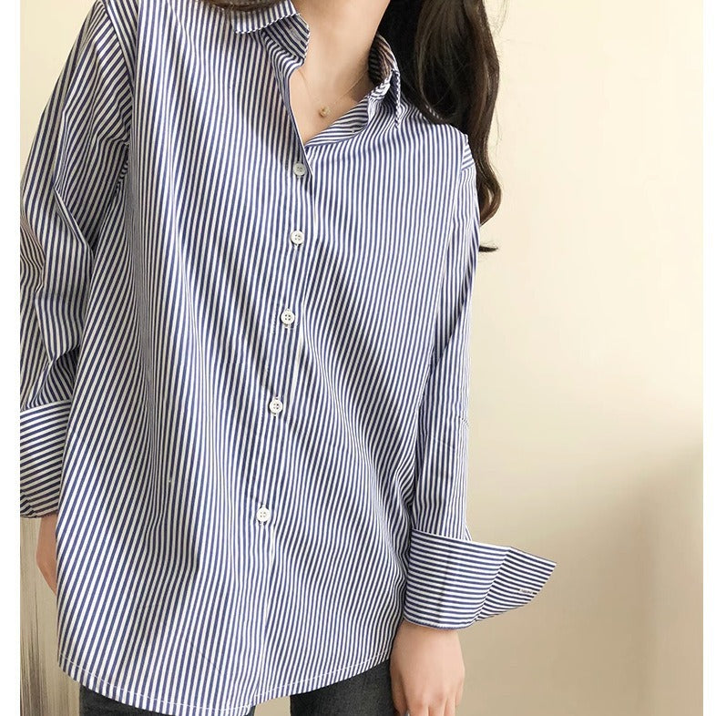 Blue Professional Striped Shirt For Women - Shop NCLC