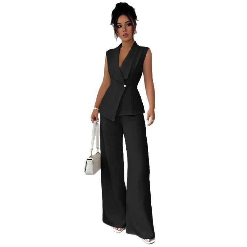 Sleeveless Blazer And Straight-leg Pants Women's Two-piece Set