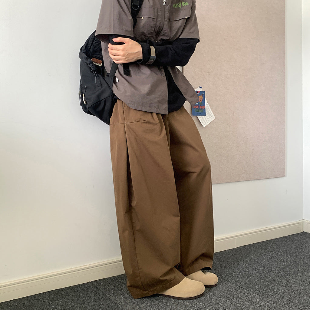 Japanese Style Wide Leg Pants Solid Color Casual Loose - Shop NCLC