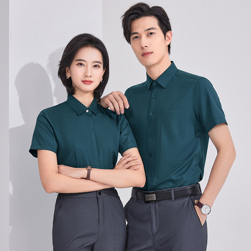 Bamboo Fiber White Shirt Men's and Women's Professional Short Sleeve - Shop NCLC
