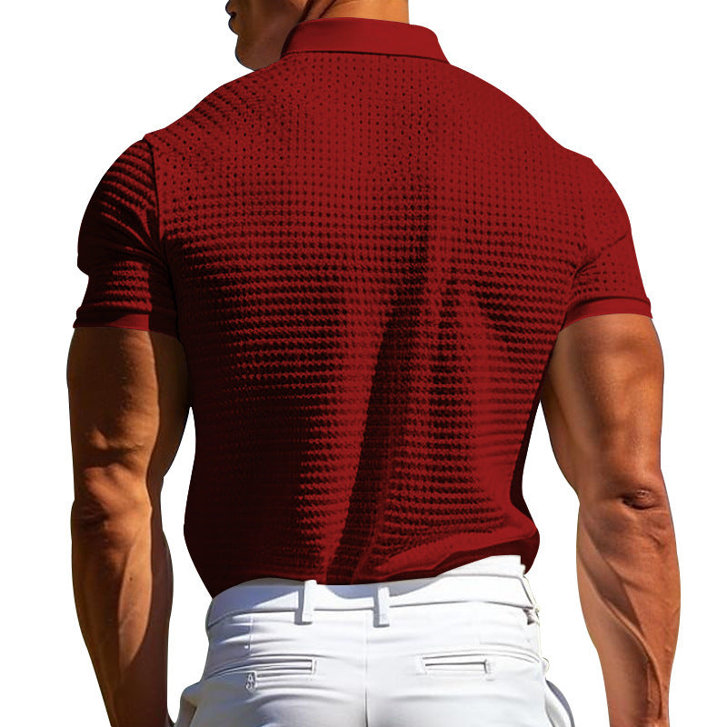 Waffle Short Sleeve Polo Shirt Men's Fashion Summer Lapel Tops - Shop NCLC