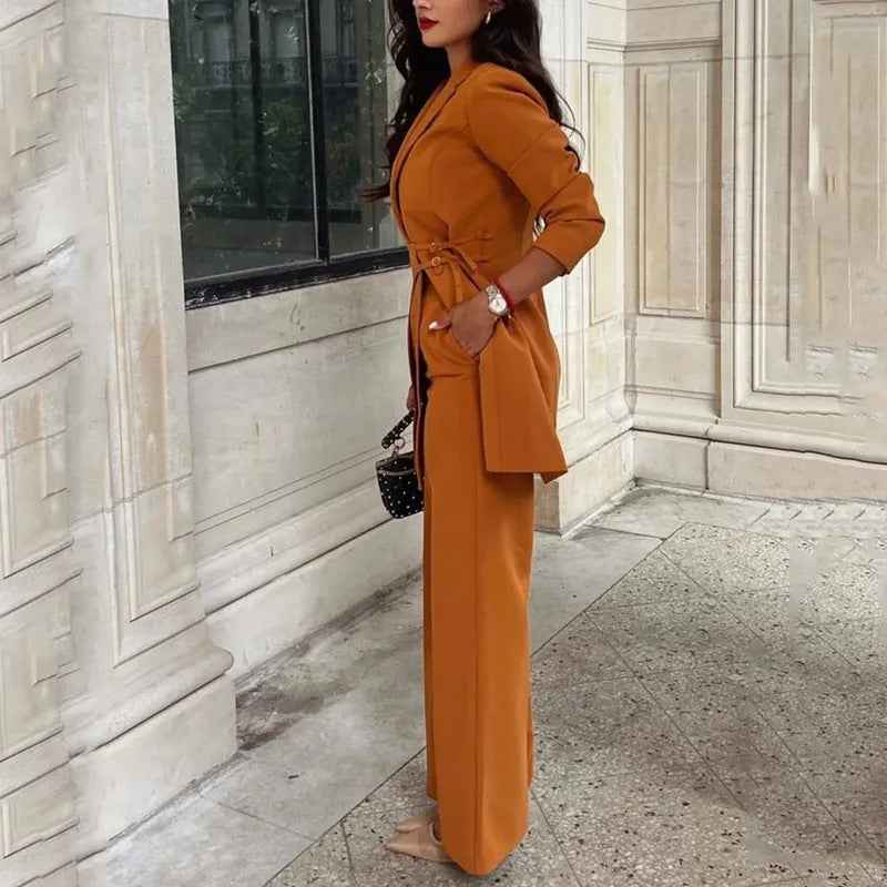 Women's Fashion Belted Pants Suit