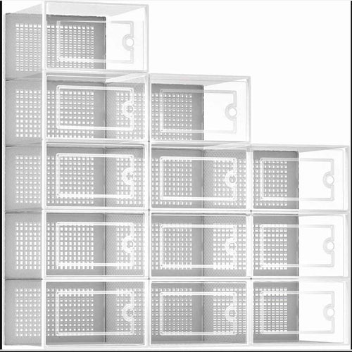 12Pcs Transparent Clear Shoe Storage Box Rack Plastic Organizer Boxers Stackable ----White