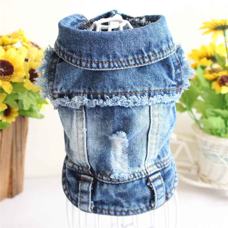 Designer Dog Clothes Small Dog Denim Jacket Coat Cat Costume Puppy Jeans Vest Spring Clothing