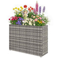 Tall Rectangular Planter With Removable Liner, Holes, PE Wicker Large Planter Box For Indoor Outdoor Plants, Gray