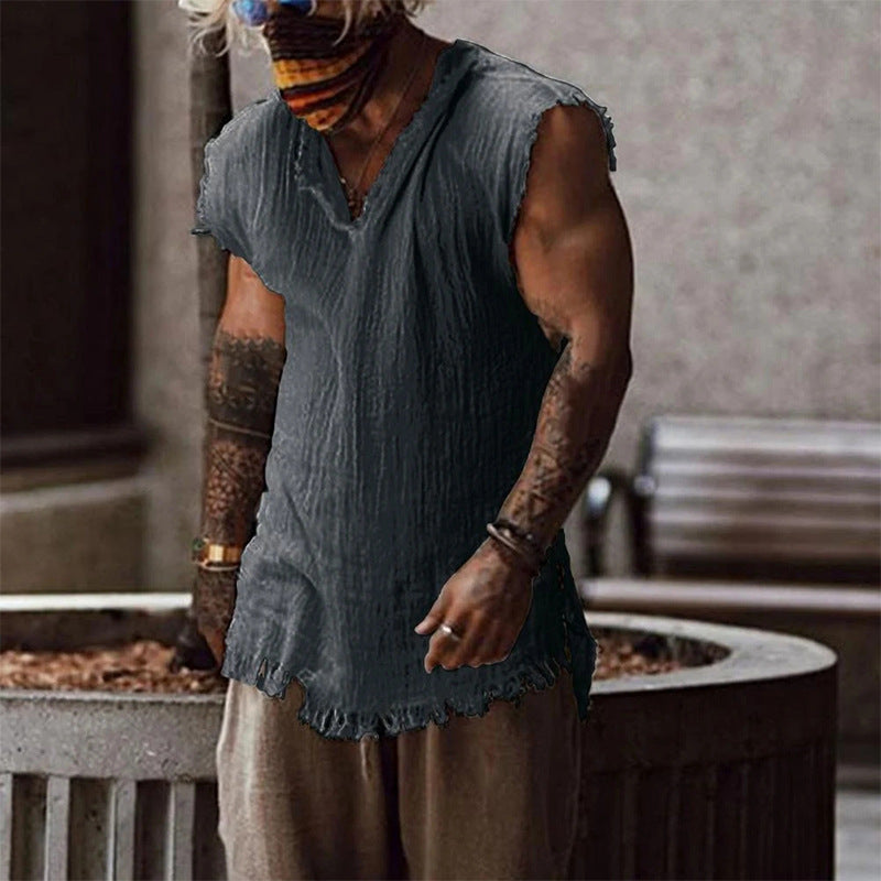 Men's Solid Color Short Sleeve Casual Sleeveless - Shop NCLC