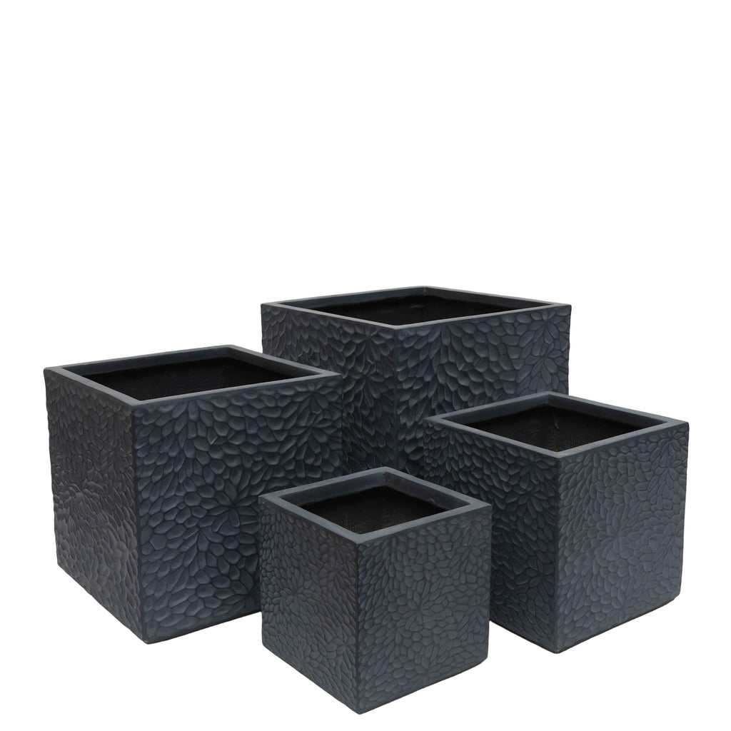 Large Outdoor Indoor Planter, 16.9-14.37-11.6 -9.25  Dia Square Magnesium Oxide Planter Set Of 4, Flower Pots With Drainage Holes,  Modern Design, Grey Color Planter For Home Garden Patio