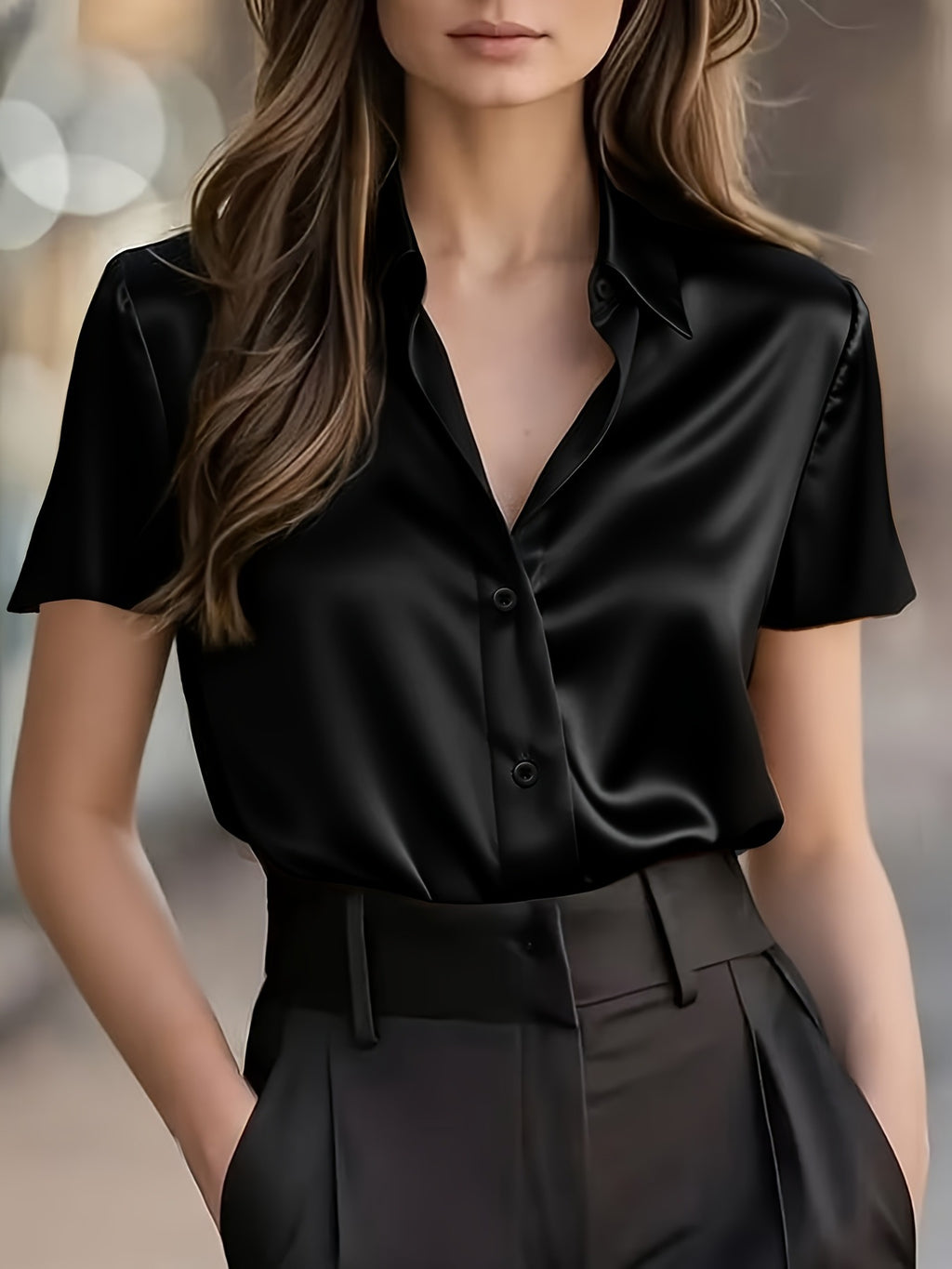 Women's Fashion Satin Short-sleeved Blouse - Shop NCLC