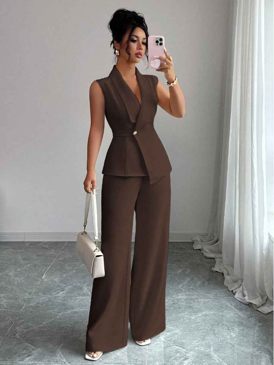 Sleeveless Blazer And Straight-leg Pants Women's Two-piece Set