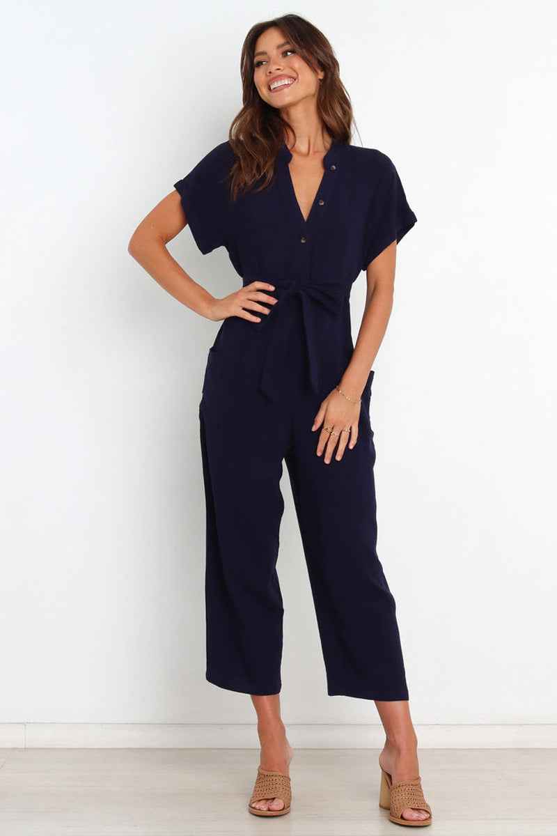 V-neck Cropped Wide-leg Jumpsuit For Women