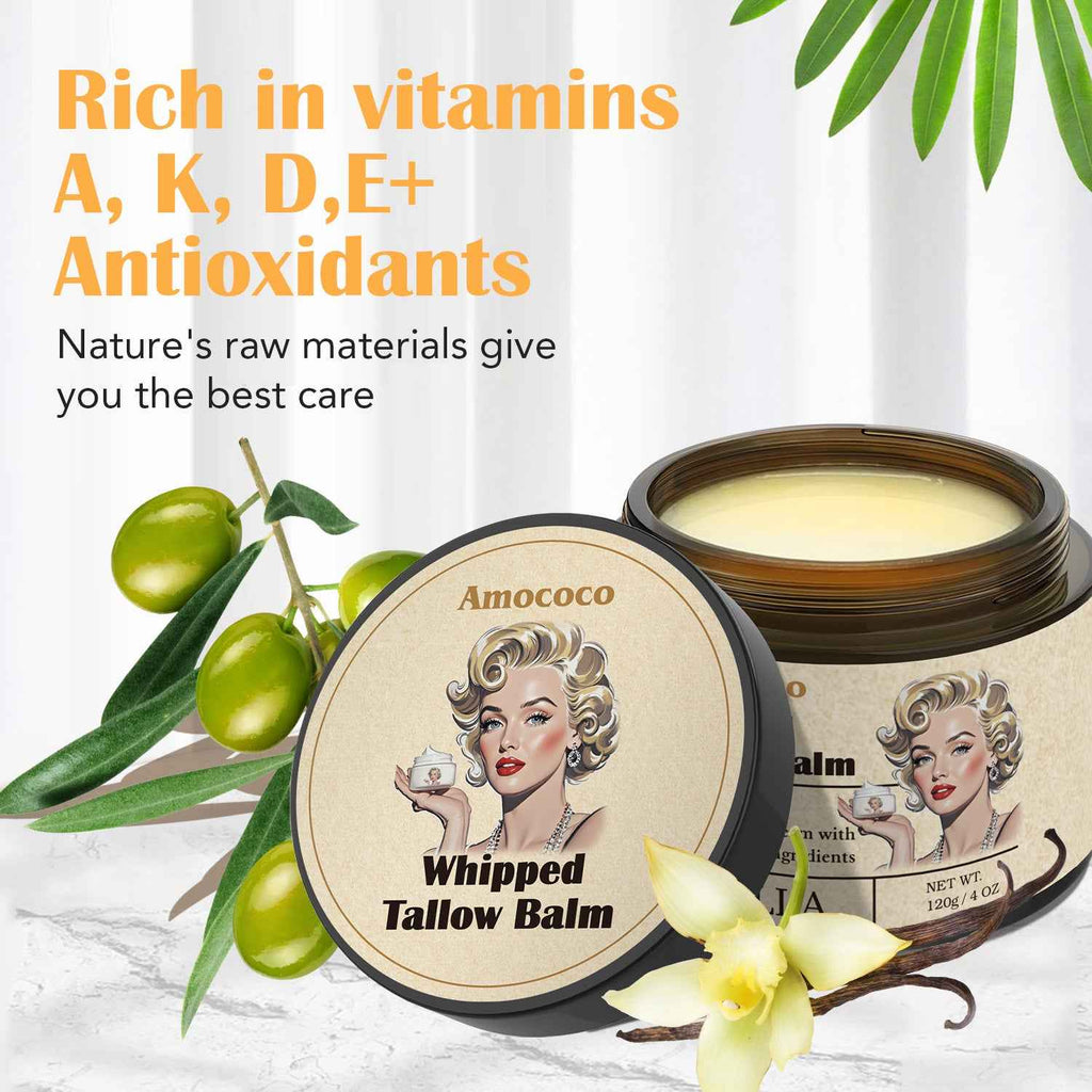 Waybill Amococo Whipped Tallow Balm Deep Hydration & Soothing Natural Beauty Cream For Face, Body Lips Universal Skin Balm With Vanilla Scent