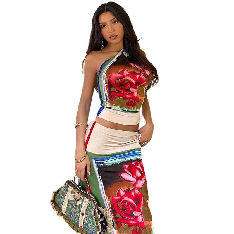 Slim Fit Flowered Skirt Set