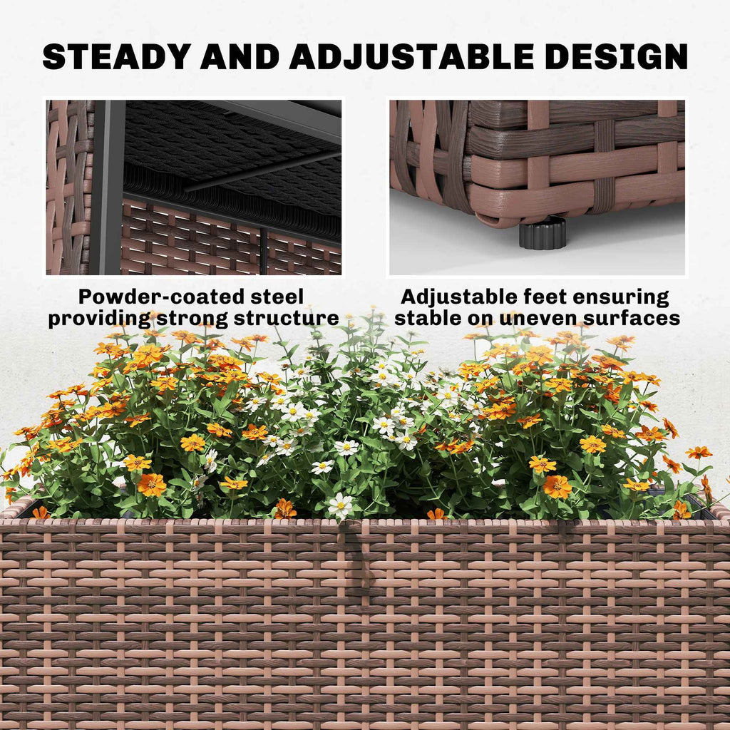 Tall Rectangular Planter with Removable Liner, Holes, PE Wicker Large Planter Box for Indoor Outdoor Plants, Brown