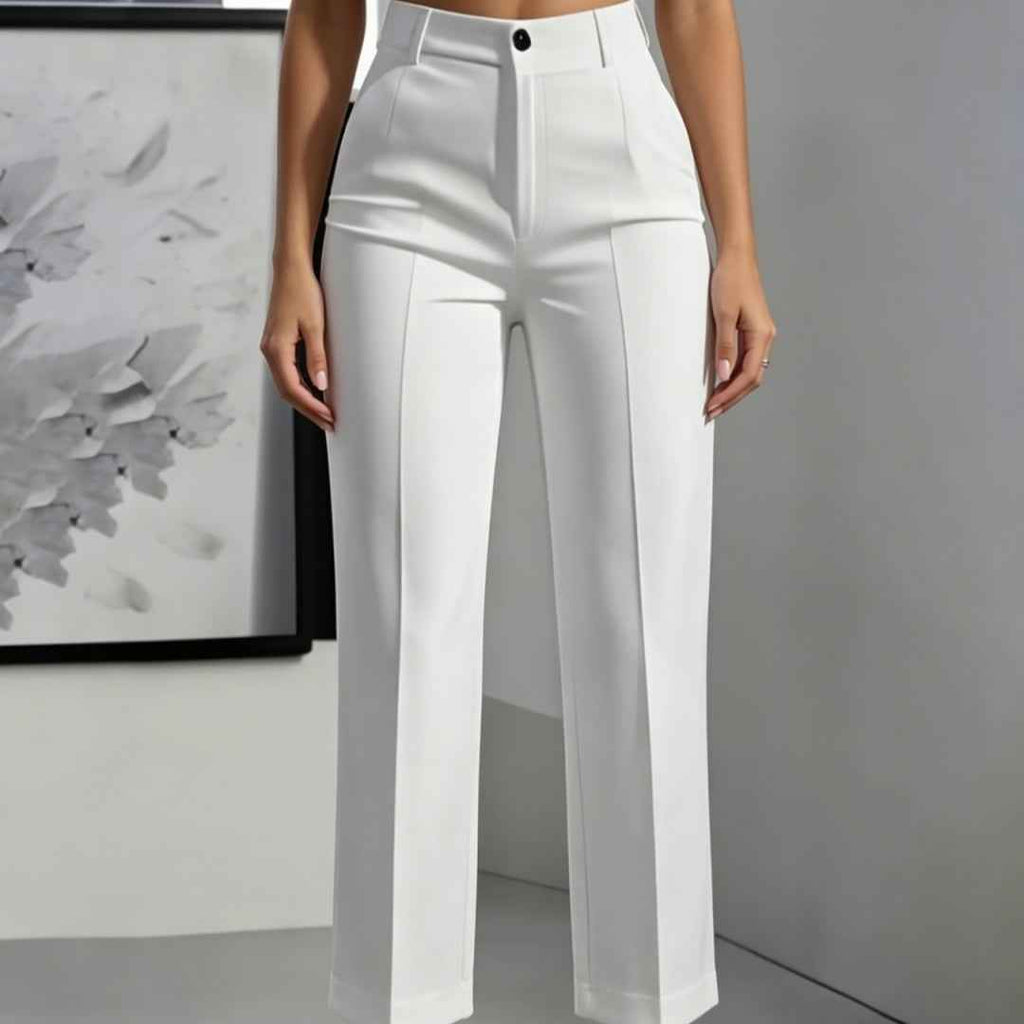 Womens Solid-Color High-Waisted Drapey Straight-Leg Minimalist Trousers