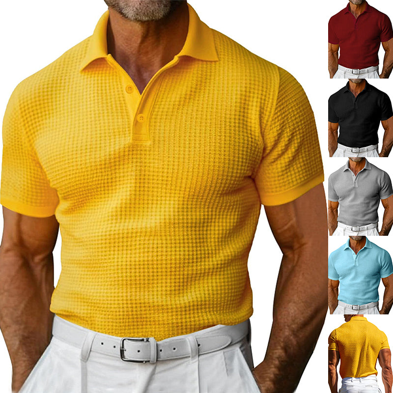 Waffle Short Sleeve Polo Shirt Men's Fashion Summer Lapel Tops - Shop NCLC