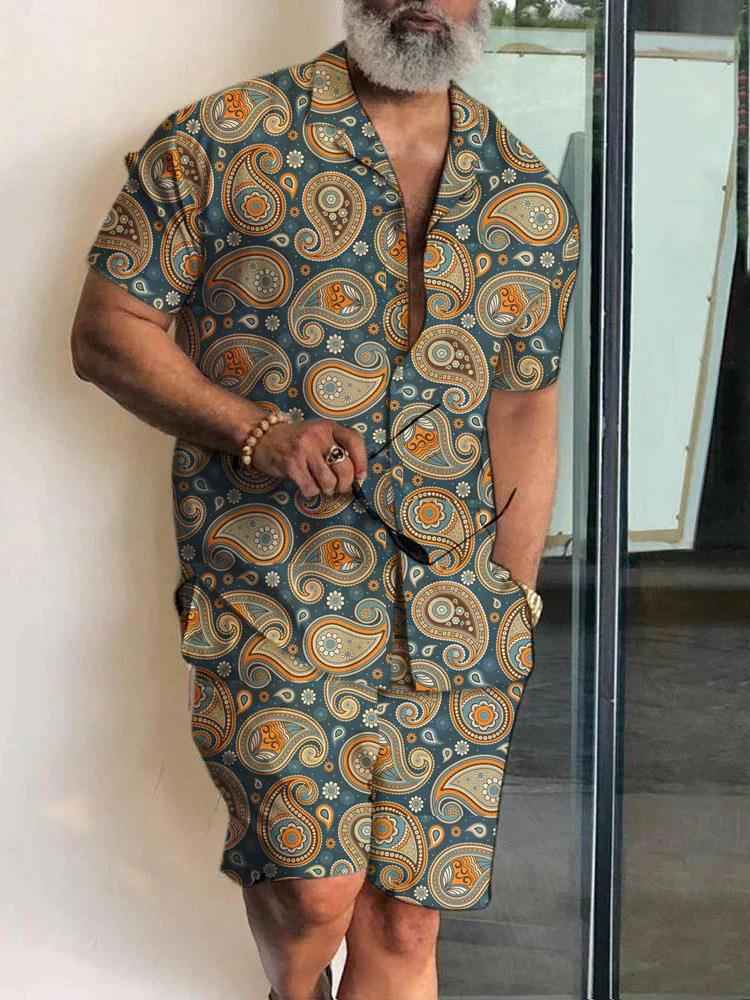 Men's Casual Beach Short-sleeved Shirt And Shorts Suit