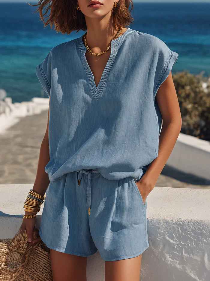 Women's Casual Resort-style Top And Shorts Set