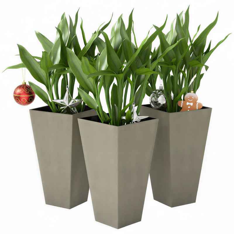 Tall Planters For Outdoor Plants Set Of 3, 28 In Taper Planters With Drainage Holes, Indoor Plant Pots, Front Porch Decor, Grey