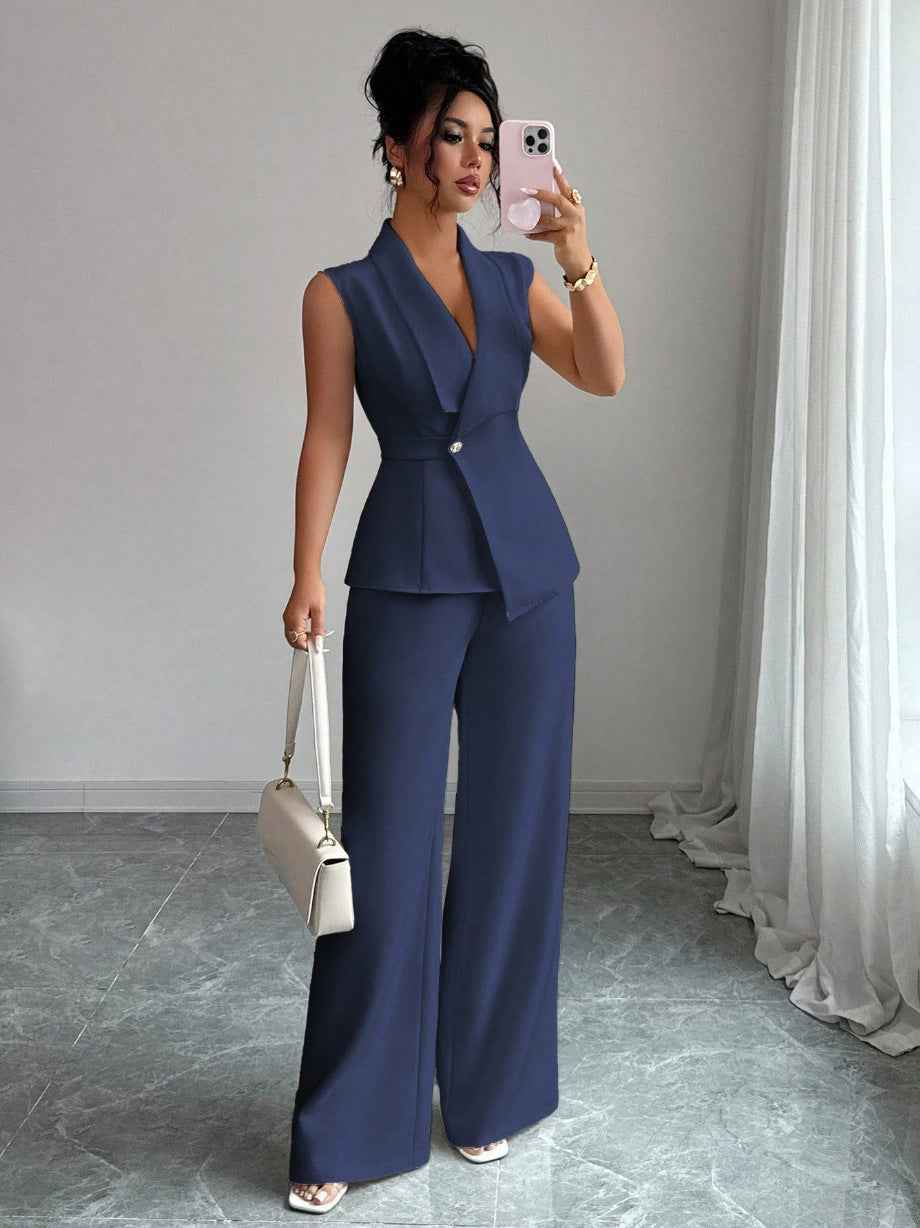 Sleeveless Blazer And Straight-leg Pants Women's Two-piece Set