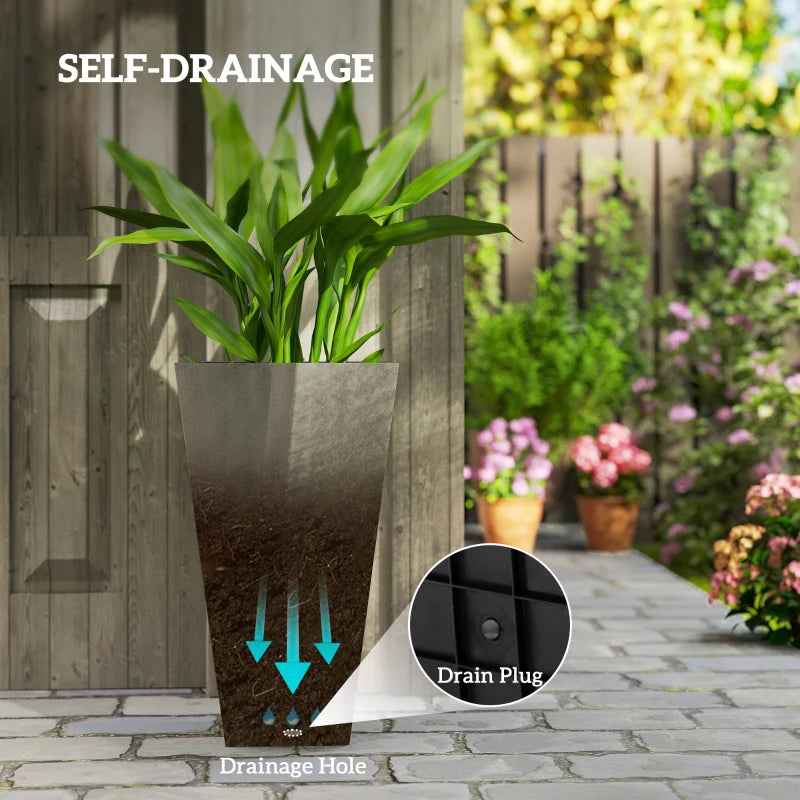 Tall Planters For Outdoor Plants Set Of 3, 28 In Taper Planters With Drainage Holes, Indoor Plant Pots, Front Porch Decor, Grey