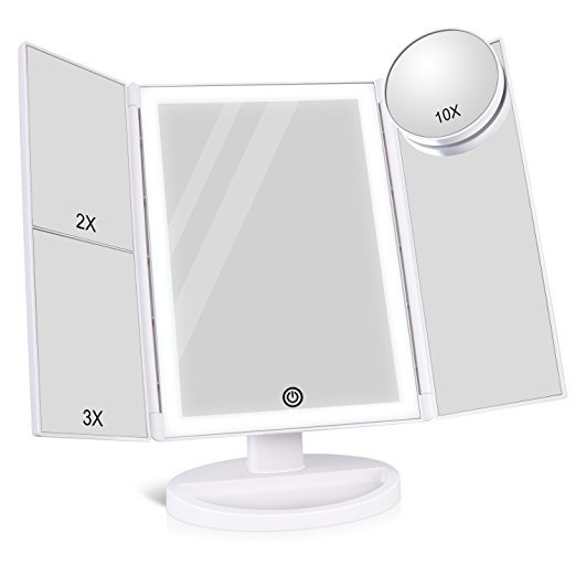 24 LED Magnifying Lighted Cosmetic Makeup Mirror Tabletop Tri-fold Touch Screen Mirror Touch Screen - Shop NCLC