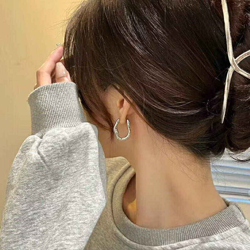 Irregular Geometry Ear Clip Female Personality Design Net Red Earrings Simple Graceful Ins Frosty Style Women's  Earrings - Shop NCLC